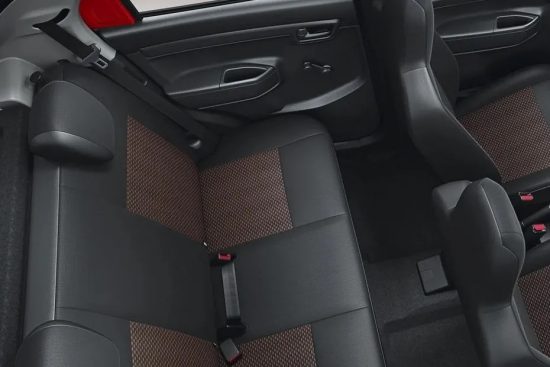 Interior perspective of the Suzuki S-Presso's rear seats and upholstery details.